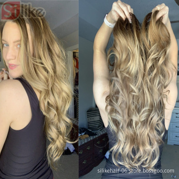 Silike 230g 32 inch Stretched Wavy water curly Heat Resistant Fiber 4 Clips one Piece Clip in curly  Synthetic Hair Extensions